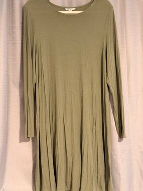 American Eagle Olive Green Ribbed Swing Dress XL Long Sleeve Soft Stretch